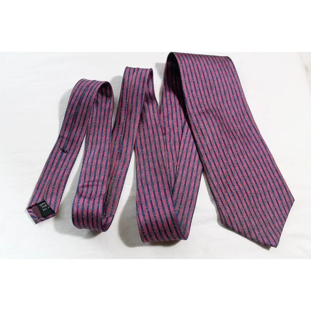 Vintage BERT PULITZER Silk Necktie, Duck Logo, Pink w/ Blue & Gray, 3.75 X 58